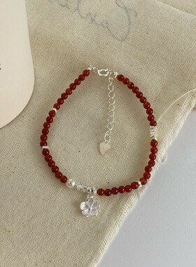 S925银新中式红玛瑙碎银手链