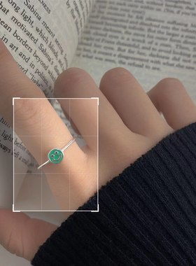 S925纯银彩色笑脸韩版开口戒指