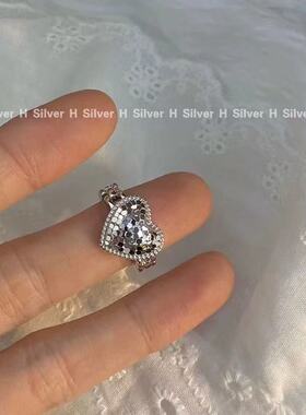 S925纯银爱心碎冰冰开口银戒指