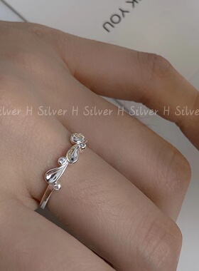 S925银精致款水滴型开口戒指