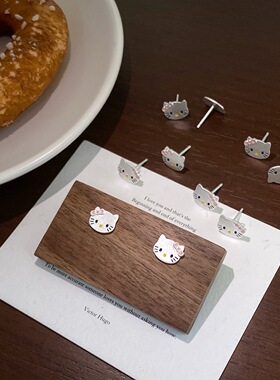 韩国同款S925纯银HelloKitty猫耳钉女小众设计感轻奢气质百搭甜美
