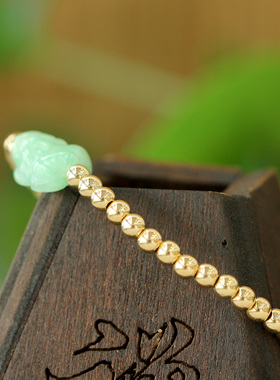 14K镀金天然翡翠貔貅闺蜜款手串