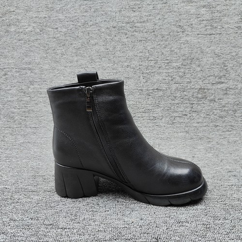 25尾货工厂断码处理女鞋短筒真皮马丁靴粗跟舒适休闲保暖加绒羊皮 - 图0