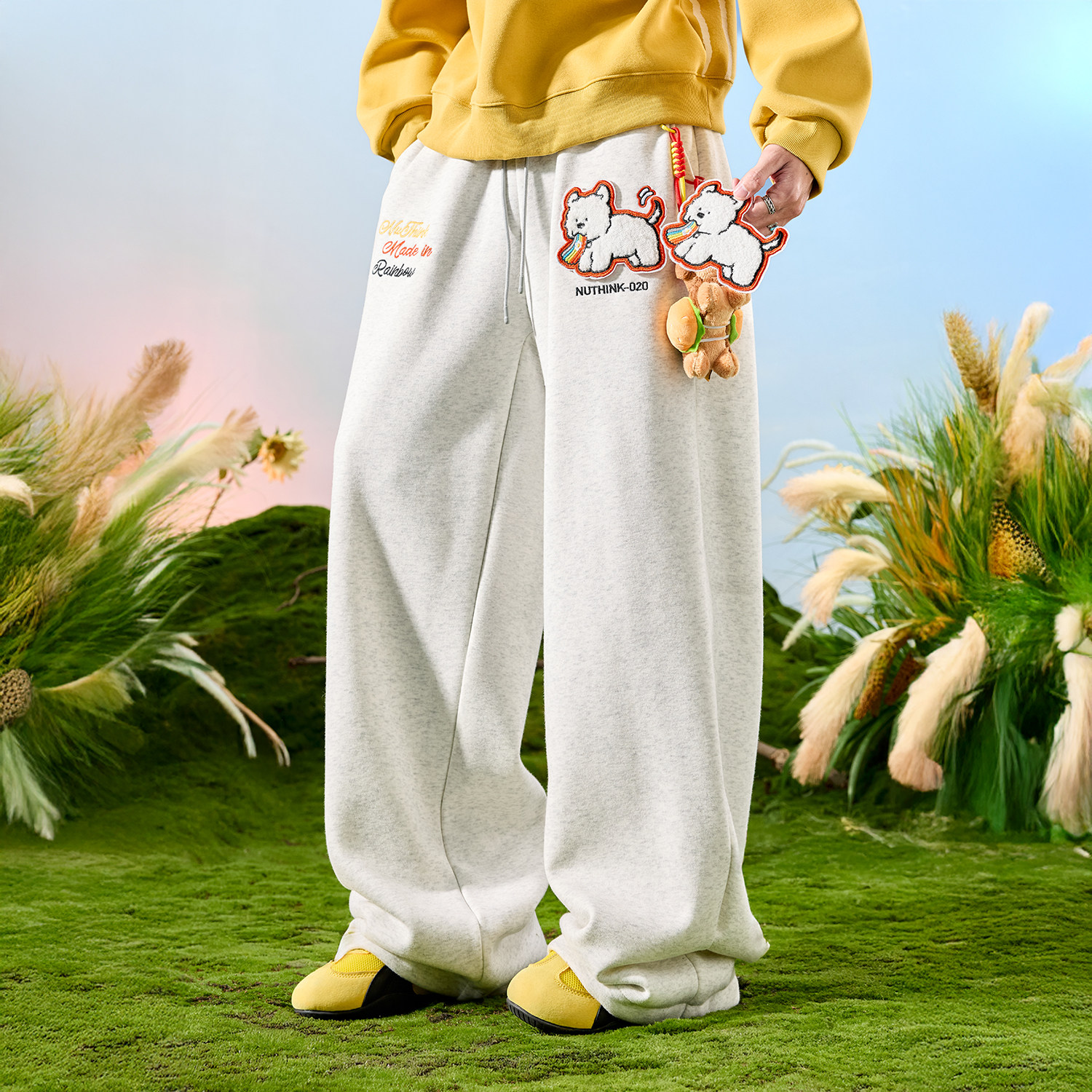 Nuthink美式潮牌小狗刺绣卫裤垂感阔腿加厚加绒裤子男款2026年春,淘宝优惠券,粉丝福利购,淘宝优惠卷