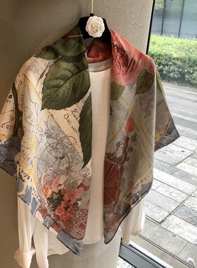 复古圆点印花轻薄围巾棉质手感方巾遮阳披肩头巾系腰带领巾丝巾