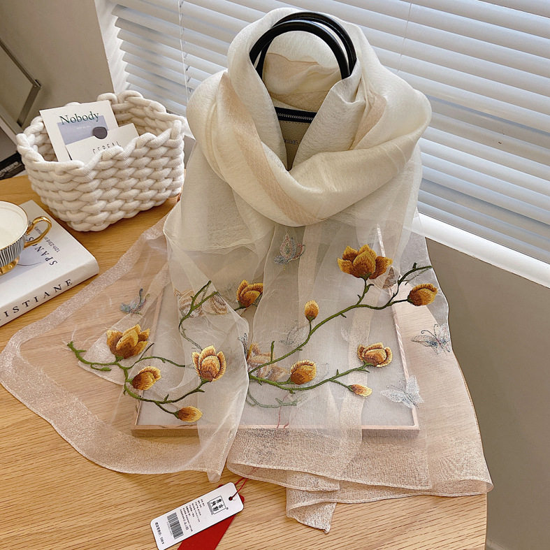 高端刺绣真丝丝巾女夏气质苏绣桑蚕丝外搭披肩围巾送妈妈礼物礼盒,淘宝优惠券,粉丝福利购,淘宝优惠卷