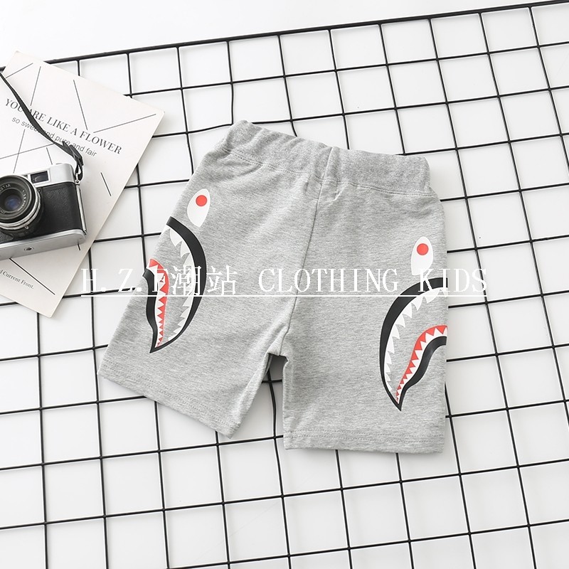 日系潮牌童装纯棉短裤夏季潮牌男女儿童双侧鲨鱼卡通五分裤沙滩裤,淘宝优惠券,粉丝福利购,淘宝优惠卷