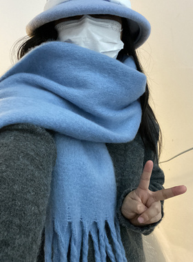 玥玥爱帽泡baby蓝马海毛围巾秋冬季旅游软糯下雪保暖披肩学生围脖