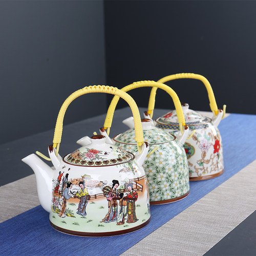 大容量陶瓷茶壶老式家用耐热提梁壶大号酒店复古饭店创意凉冷水壶 - 图1