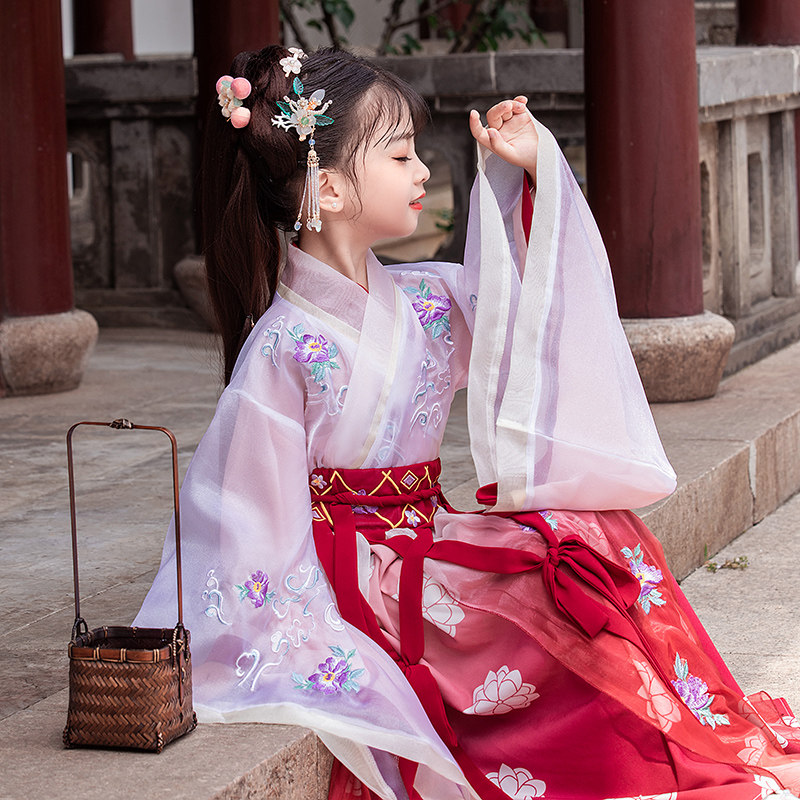 女童中国风唐装超仙刺绣古装汉服 柠溪民族服装/舞台装