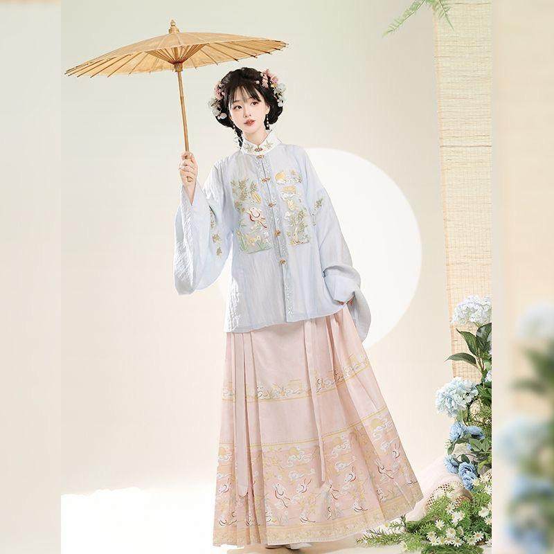 原创汉服女【桂花兔】明制立领刺绣补服琵琶袖马面裙秋冬新款套装,淘宝优惠券,粉丝福利购,淘宝优惠卷