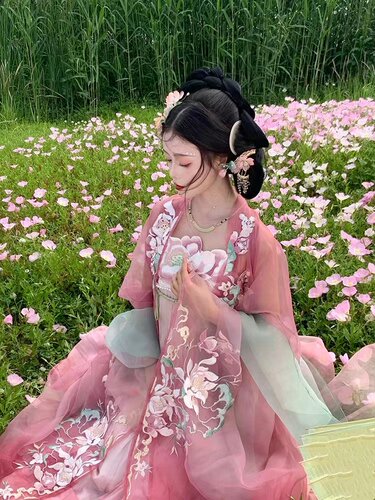 原创汉服女【大荷花】诃子裙大袖衫绣花超仙春夏季绣花汉元素改良 - 图2