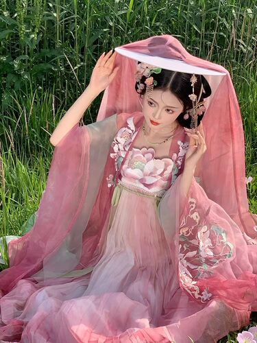 原创汉服女【大荷花】诃子裙大袖衫绣花超仙春夏季绣花汉元素改良 - 图0