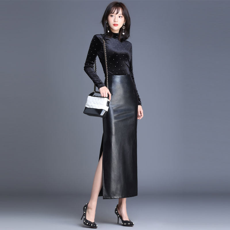 秋冬半身长裙复古高腰包臀皮裙超长款侧开叉半身裙pu皮女装皮裙子,淘宝优惠券,粉丝福利购,淘宝优惠卷