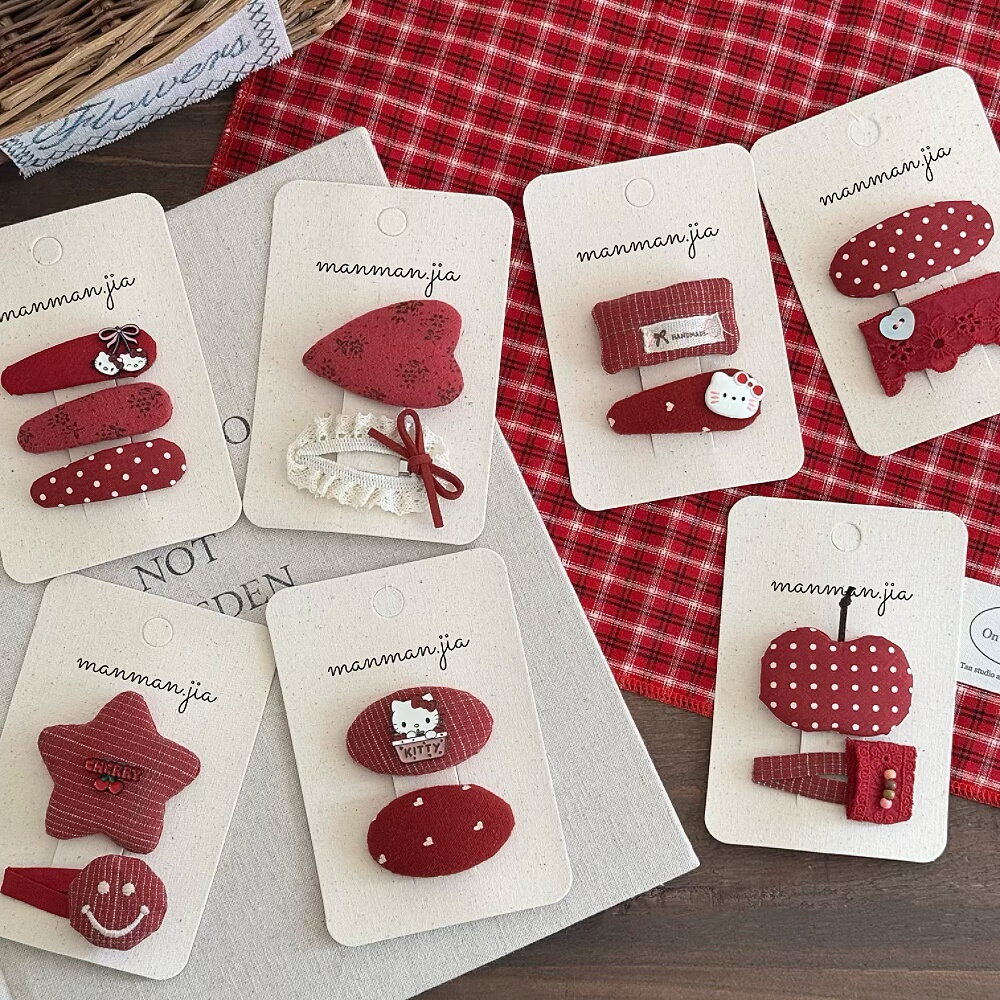 韩儿童红棉格星星发夹女童甜美猫咪BB夹女孩新年发饰甜美刘海夹子,淘宝优惠券,粉丝福利购,淘宝优惠卷