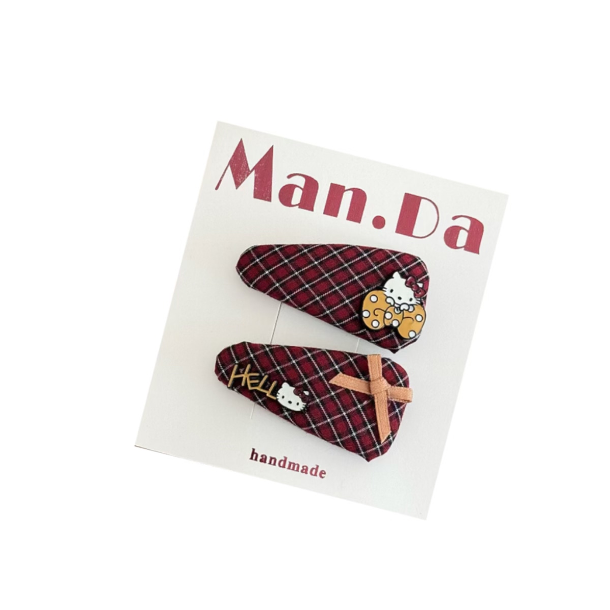 韩版女孩KT猫酒红格蝴蝶结发夹糖果发绳儿童布艺BB边夹学生刘海夹,淘宝优惠券,粉丝福利购,淘宝优惠卷