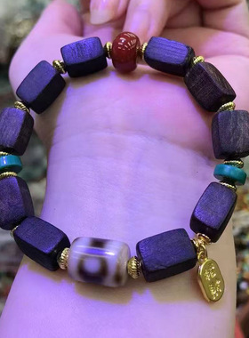 达拉干沉香木方块珠手串文玩新中式木质手链旅游景区直播货源批发