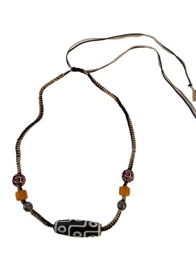 新中式九眼天珠项链女民族风复古编织毛衣链小众复古百搭锁骨链