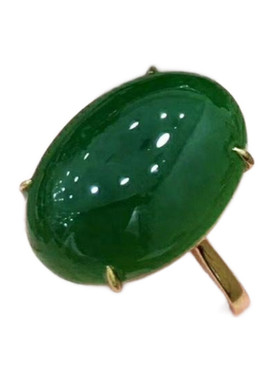 正宗新款18K金玫瑰金色碧玉色戒指女镶嵌活口可调节女戒指蛋面菠