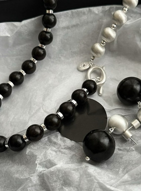 银球串珠气质锁骨项链圆球耳环 OT扣时髦潮人颈链