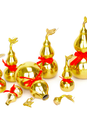 铜葫芦摆件纯铜开盖空心有叶葫芦家居装饰品摆件招八卦葫芦