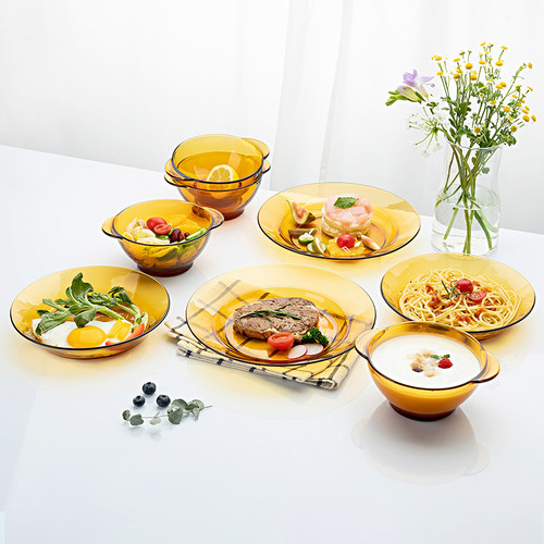 进口DURALEX多莱斯ins风耐热钢化玻璃轻奢餐具碗盘家用套装高级感 - 图0