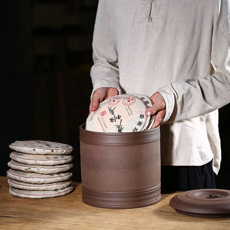 宜兴紫砂茶叶罐陶瓷家用罐大码密封醒茶罐茶缸多功能储物罐普洱罐