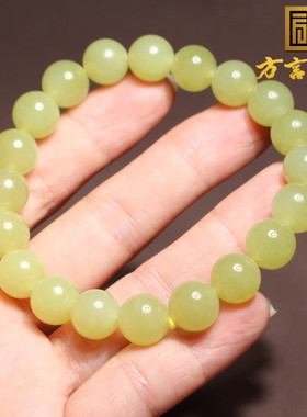 方言和田玉无结构鸡油黄口料手串