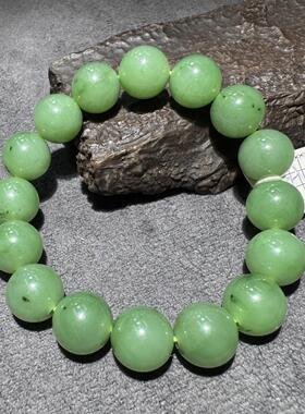 亮眼方言和田玉老坑俄罗斯乌兰海苹果绿碧玉油润细腻12mm手串S6