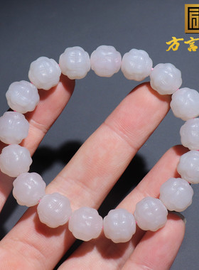 亮眼了方言精品和田玉青海老坑料白玉藕粉底色12mm中国结手链A8