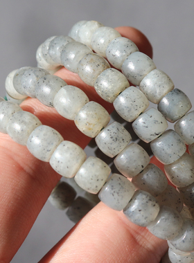 震惊方言和田玉巨漏新疆青花点墨意境7mm108直切项链多圈手串A8