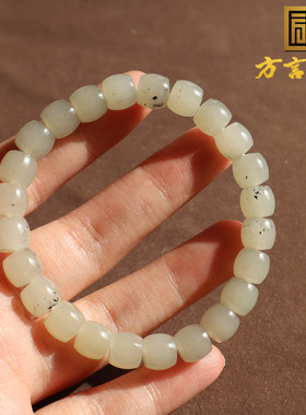新疆白玉底青花籽料8mm直切手串