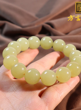 新疆油润若羌黄口料14mm圆珠手串