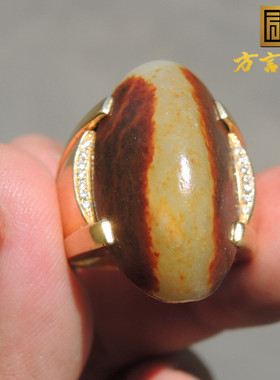 方言和田玉精品放大漏8万罕见一线天红油皮白玉籽料金镶玉戒指F