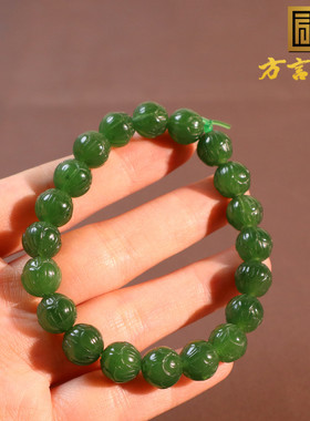俄罗斯辣阳绿色碧玉9m莲花珠手串