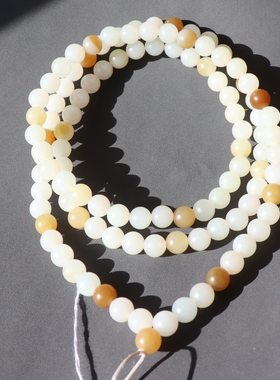 惊呆方言和田玉佩戴新疆温润高脂细腻且末料糖白玉8mm108颗项链A8