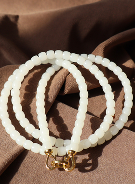 新疆且末羊脂白玉6mm108直切项链