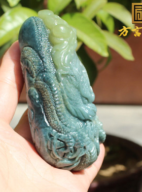 方言和田玉蓝玉黄口双色把件摆件