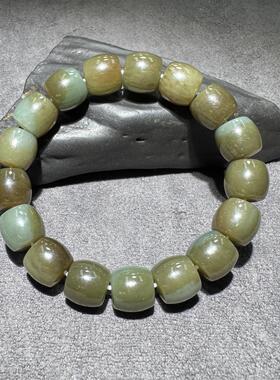 重磅方言新疆和田玉老坑且末蓝调带糖温润细腻12mm老型珠手串S6