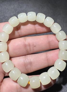 高品质方言和田玉老坑青海料高冰起荧光晴水蜂蜜水10mm直切手串S6