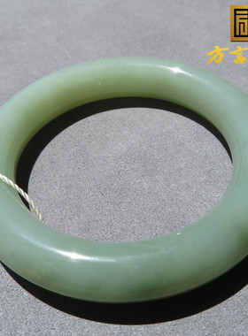 美滋滋方言和田玉精品青海特色老坑料白玉带翠色卡59mm正装手镯w3