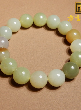 和田玉青花白玉黄口糖玉多宝手串