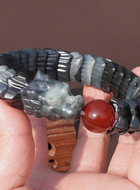 方言和田玉特色青花意境聚墨手串