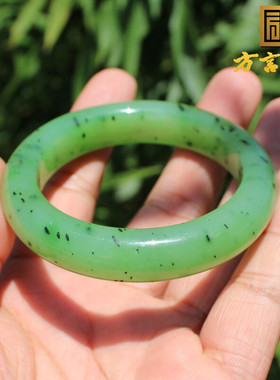 方言珍藏和田玉老俄料无结构乌兰海果绿猕猴桃碧玉52mm玉石手镯h8
