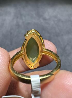 方言和田玉老坑俄料碧玉辣菠菜绿无黑点碧玉S925镶嵌活口戒指S