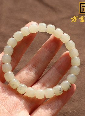 新疆白玉底点墨青花籽料8mm手串