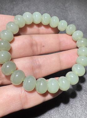 惊呆了方言和田玉老坑青海料高冰起荧光晴水10mm算盘珠温婉手串S6