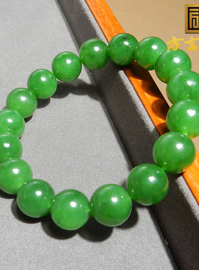 惊呆了方言和田玉俄罗斯油润细腻辣阳绿色碧玉12mm圆珠手串手链w2