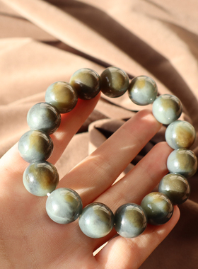 新疆青花籽料带糖圆珠14mm手串