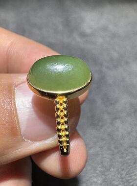 美哭了方言和田玉老坑俄料高品质辣菠菜绿S925银镶嵌活口戒指S